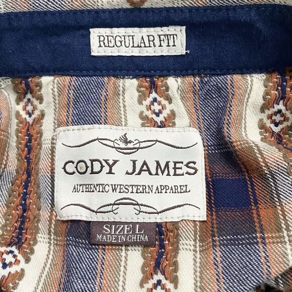 Cody James Mens Large Plaid Aztec Flannel Button Up Shirt Pearl Snap Western - Picture 6 of 7
